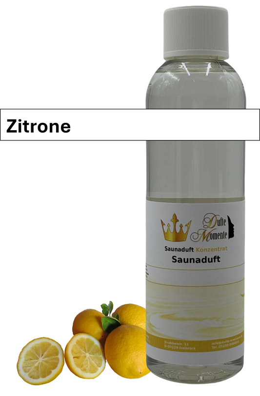 Saunaaufguss Zitrone in 250ml Flasche mit Duftbanner