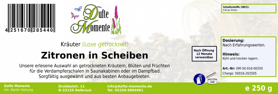 Getrocknete Kräuter Etikett 250g Zitronenscheiben