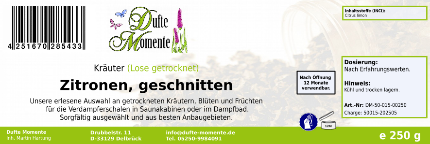 Getrocknete Kräuter Etikett 250g Zitronen geschnitten