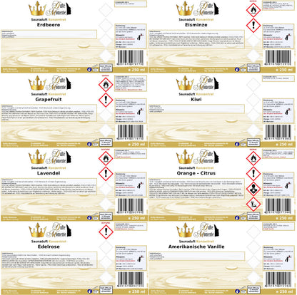 Zusammenstellung Etiketten der 8 Saundüfte