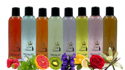 Sommerset Whirlpoolduft 8x260ml Flaschen mit den Düften entsprechenden Blüten und Früchten