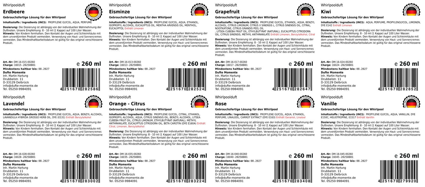 Sommerset Rücketiketten Whirlpooldüfte