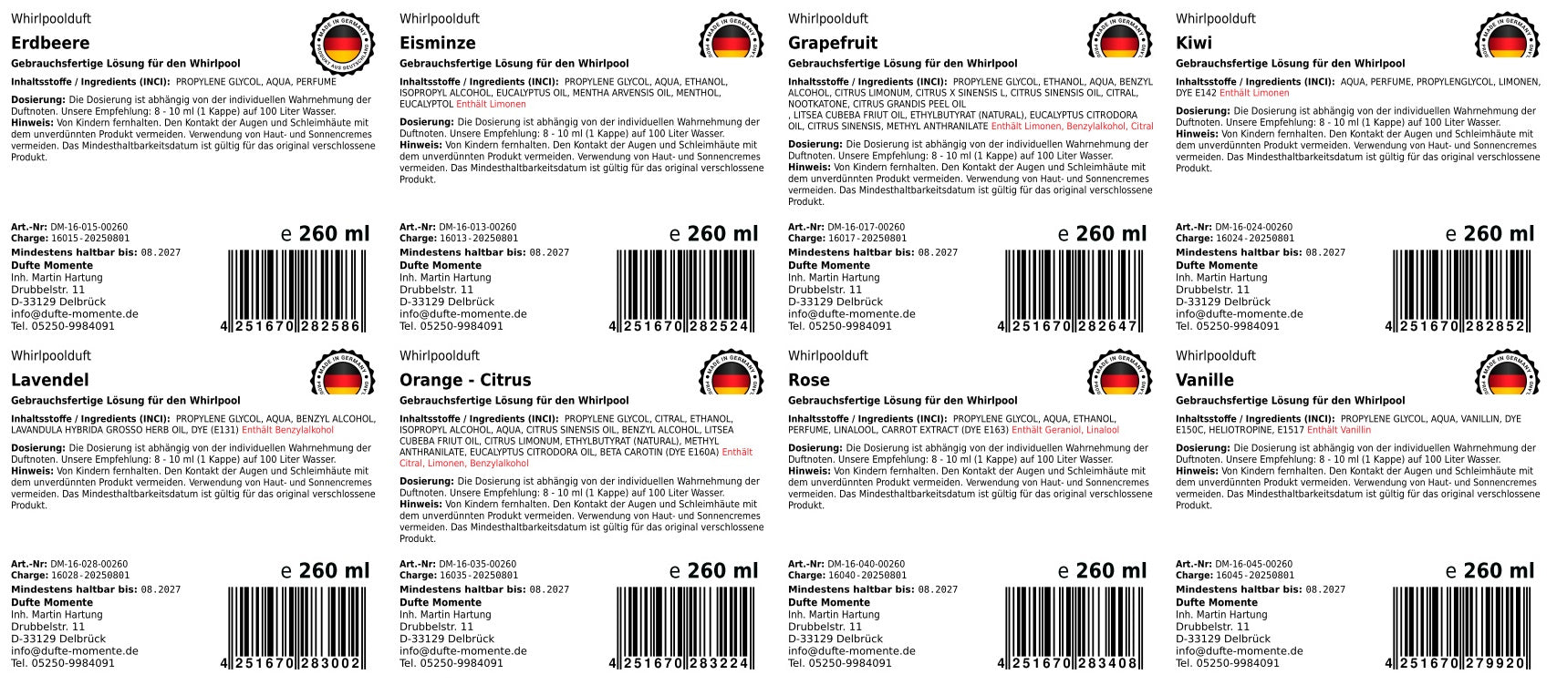 Sommerset Rücketiketten Whirlpooldüfte